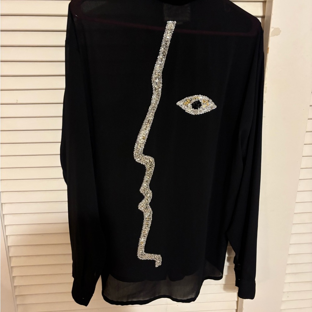 Sebatu Black beaded Embellished Face Motif Blouse